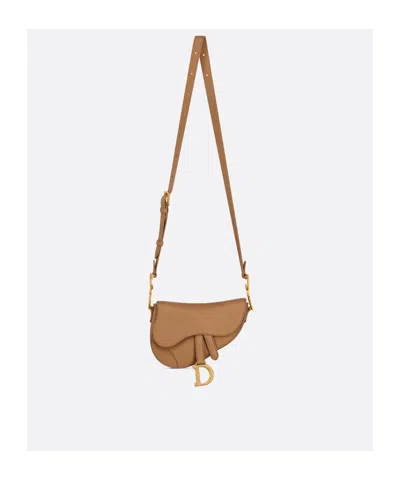 Dior Mini Soft Saddle Bag With Strap In Brown