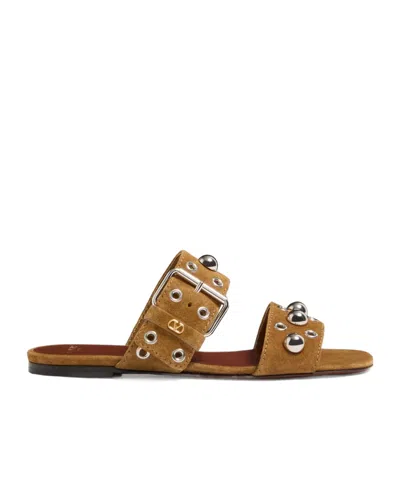 Valentino Garavani Valentino Nellcote Stud-embellished Suede Sliders In Brown