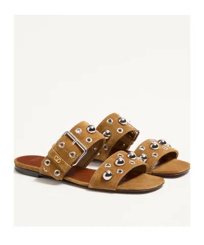 Valentino Garavani Valentino Nellcote Stud-embellished Suede Sliders In Brown
