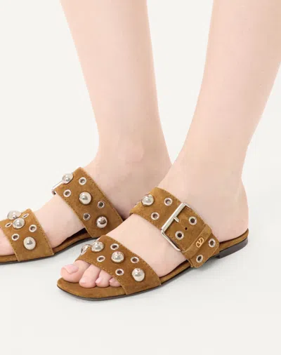 Valentino Garavani Valentino Nellcote Stud-embellished Suede Sliders In Brown