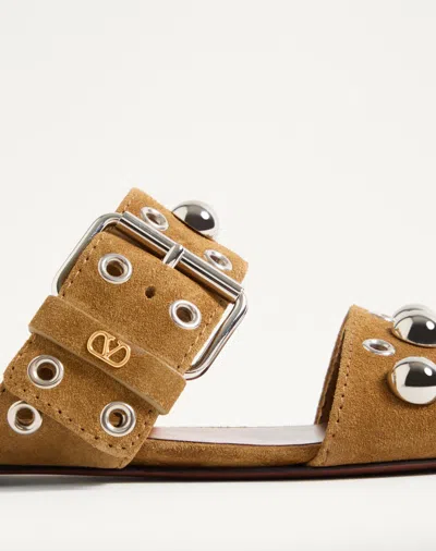 Valentino Garavani Valentino Nellcote Stud-embellished Suede Sliders In Brown