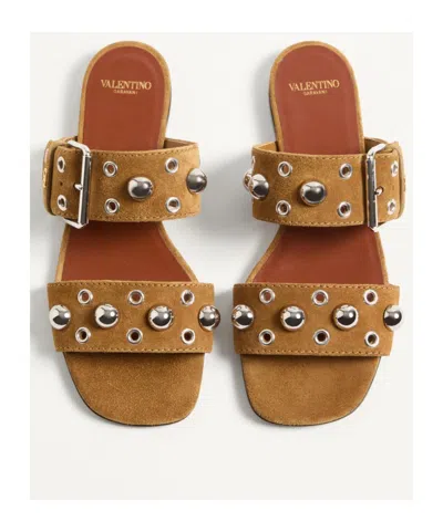 Valentino Garavani Valentino Nellcote Stud-embellished Suede Sliders In Brown