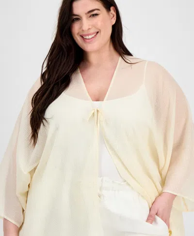 Anne Klein Plus Size Shimmer-texture Open-front Scarf Kimono Cardigan In Neutral