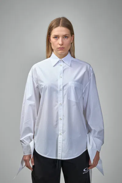 Balenciaga Knotted Cuff Poplin Blouse In White