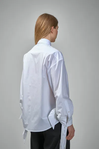Balenciaga Knotted Cuff Poplin Blouse In White