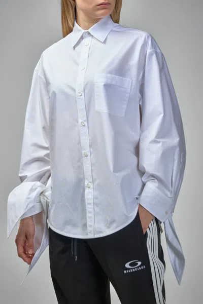 Balenciaga Knotted Cuff Poplin Blouse In White