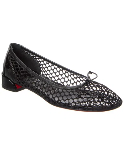 Christian Louboutin Sweetie Jane 20 Patent Leather-trimmed Fishnet Ballet Flats In Black
