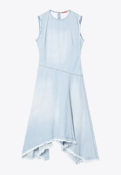 Acne Studios Denim Dress Asymmetric Sleeveless Frayed Hem In Blue