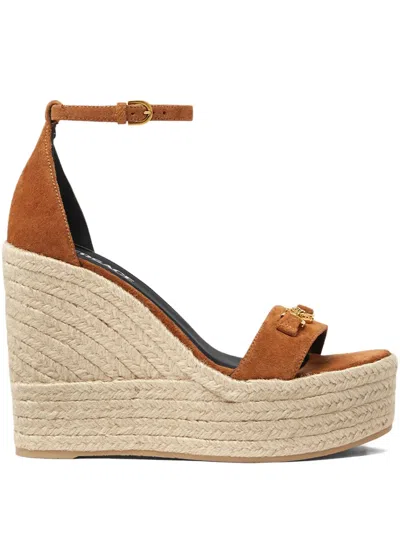 Versace Leather Espadrille Wedges 120 In Brown