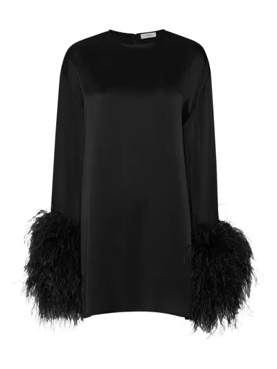 Lapointe Double-face Satin Shift Dress With Ostrich Feathers