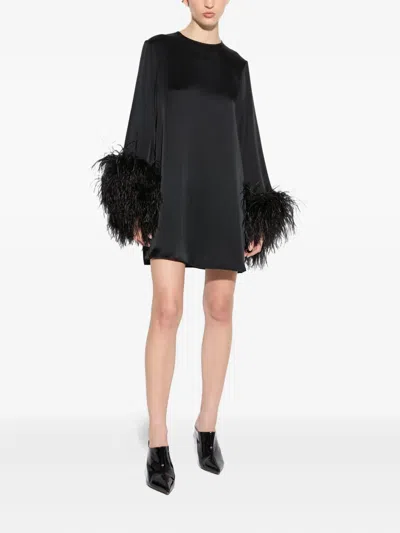 Lapointe Double-face Satin Shift Dress With Ostrich Feathers