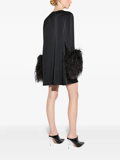 Lapointe Double-face Satin Shift Dress With Ostrich Feathers