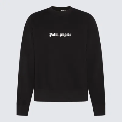 Palm Angels Black Cotton Crew Neck Sweatshirt With White Logo
