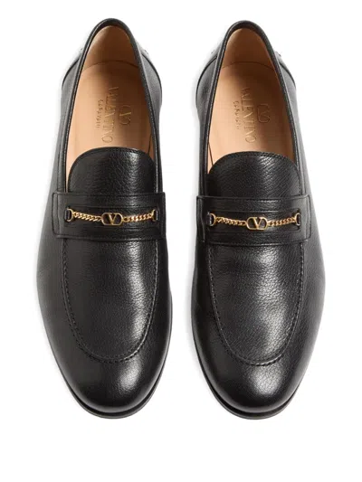 Valentino Garavani Vlogo Signautre Leather Loafers In Black
