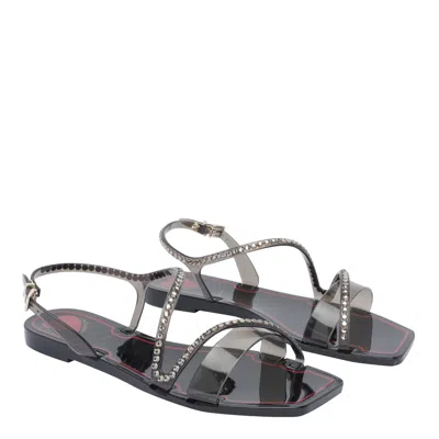 Menghi Rubber Flat Sandals In Black