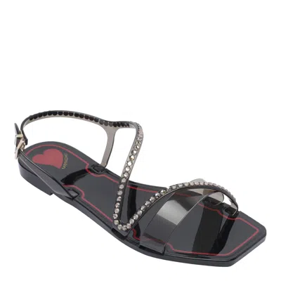 Menghi Rubber Flat Sandals In Black