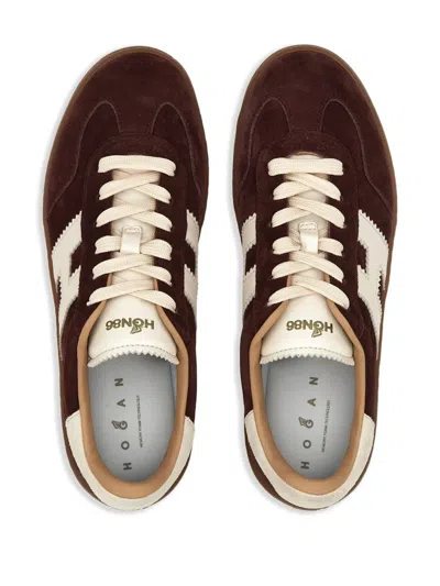 Hogan Chocolate Brown Suede Platform Sneakers With Lace-up Closure And H Logo Detail