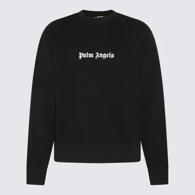 Palm Angels Black Cotton Crew Neck Sweatshirt With White Logo
