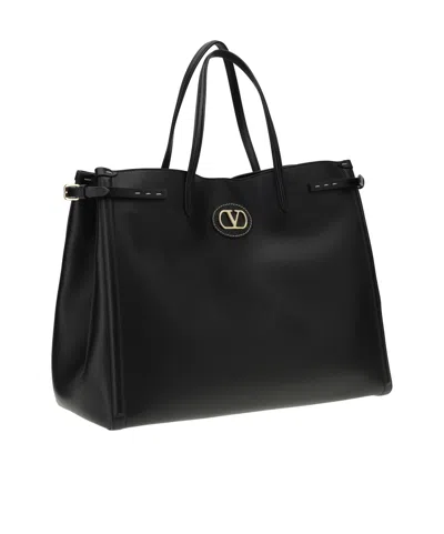Valentino Garavani Borsa Tote In Pelle Nera Con Manici E Tracolla In Black