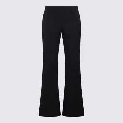 Palm Angels Navy Blue Black Cotton And Virgin Wool Blend Flared Pants