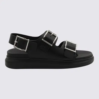 Alexander Mcqueen Black Slide Sandals With Embossed Logo In Leather Man