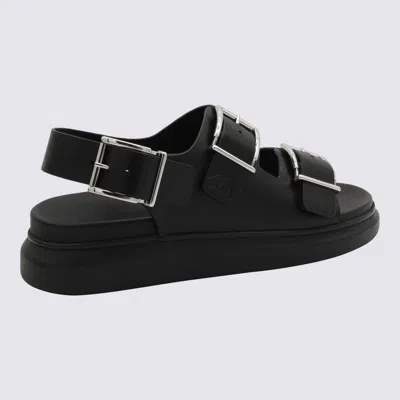 Alexander Mcqueen Black Slide Sandals With Embossed Logo In Leather Man