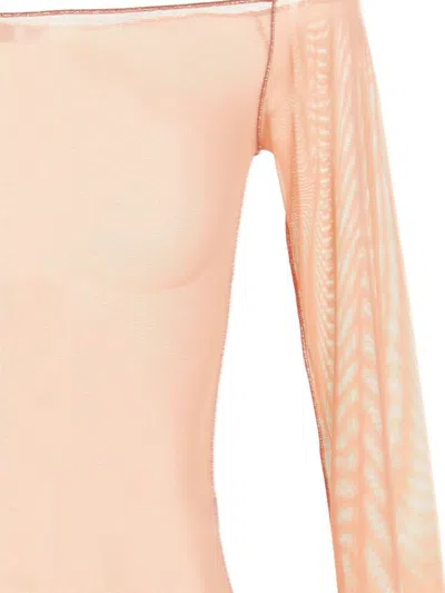 Oseree Feather Transparent Mesh Bodysuit Underwear And Body Pink