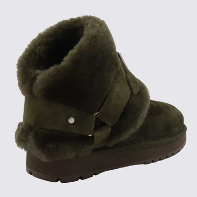 Burberry Snug Green Ankle Boots With Strap In Suede And Shearling