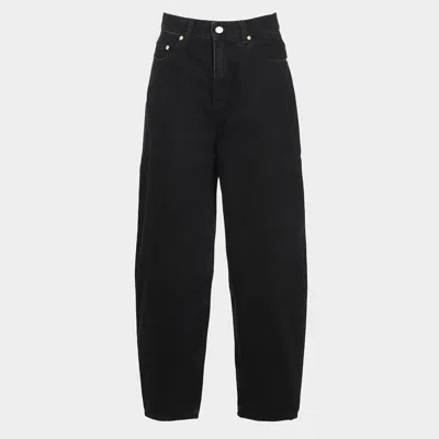 Ganni Black Pants With High Waist And Logo Patch On The Rear In Cotton Woman