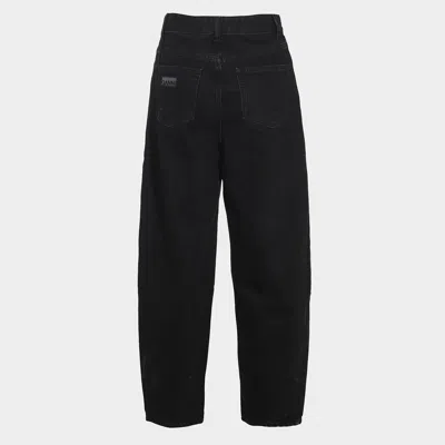 Ganni Black Pants With High Waist And Logo Patch On The Rear In Cotton Woman