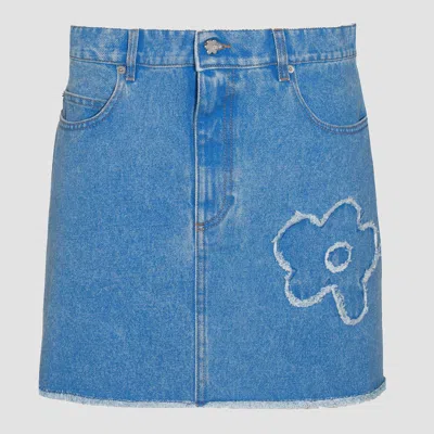Marni Denim Mini Skirt With Floral Patch Detail
