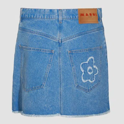Marni Denim Mini Skirt With Floral Patch Detail