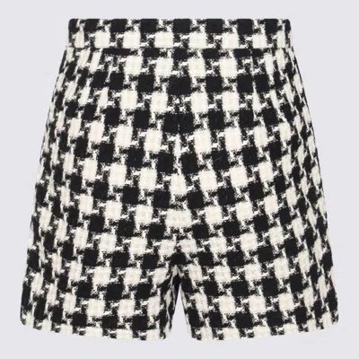 Valentino Womens Avorio Nero Houndstooth High-rise Tweed Woven Shorts