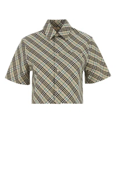 Burberry Check Short-sleeve Crop Button-down Shirt