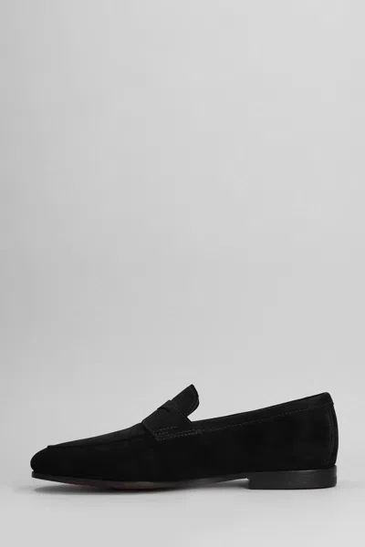 Santoni Mens Black Carlos Suede Penny Loafers