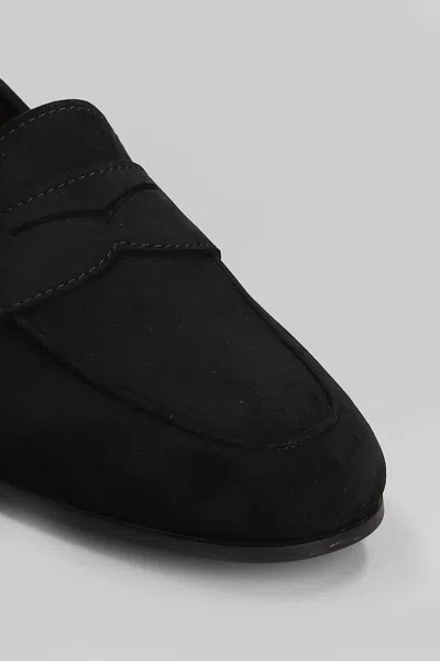 Santoni Mens Black Carlos Suede Penny Loafers