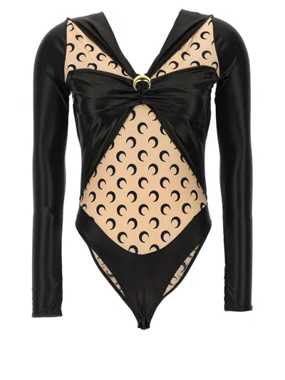 Marine Serre Draped Viscose Bodysuit With Crescent Moon Print Design For Women