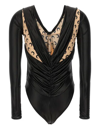 Marine Serre Draped Viscose Bodysuit With Crescent Moon Print Design For Women