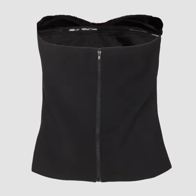 Self-portrait Black Sleeveless Top With Bandeau Neckline In Tech Fabric Woman