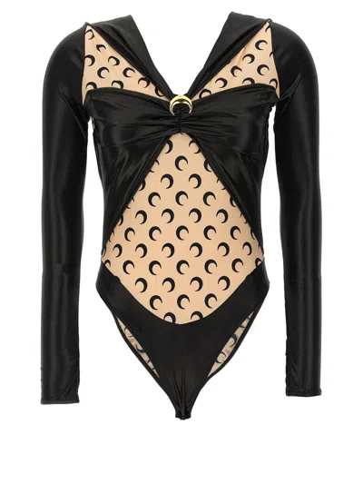 Marine Serre Draped Viscose Bodysuit With Crescent Moon Print Design For Women