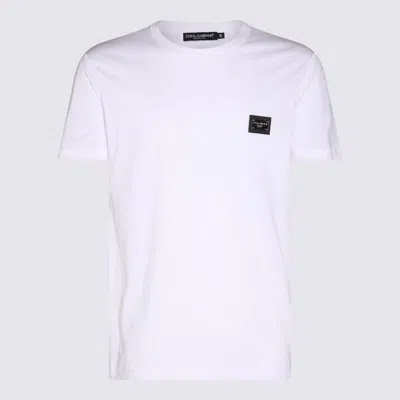 Dolce & Gabbana White Crewneck T-shirt With Logo Plate In Cotton Man