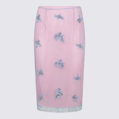 Blumarine Embellished Floral Fringe Sheer Overlay Skirt