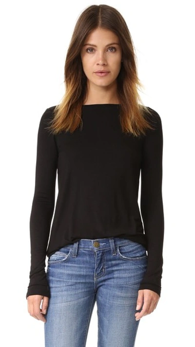 Shop Atm Anthony Thomas Melillo Long Sleeve Boat Neck Tee In Black