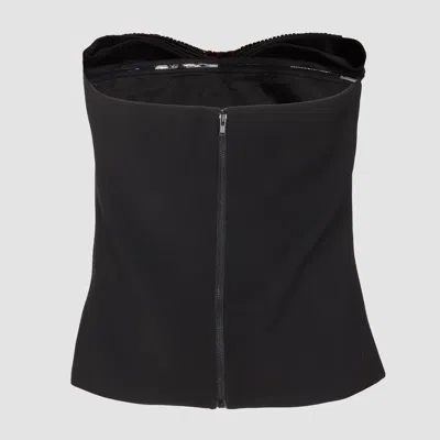 Self-portrait Black Sleeveless Top With Bandeau Neckline In Tech Fabric Woman