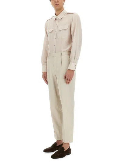 Tom Ford Classic Button-down Shirt With Structured Collar In Neutral