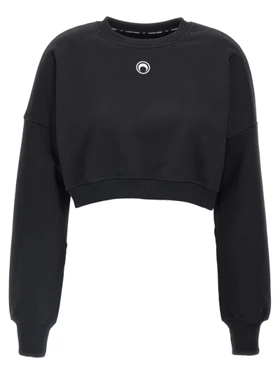 Marine Serre Cropped Black Long-sleeve Top With Minimalist Design
