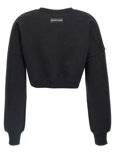 Marine Serre Cropped Black Long-sleeve Top With Minimalist Design