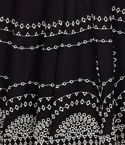Charo Ruiz 'livvy' Black Midi Skirt With Scallop Hem And All-over Embroidery In Cotton Nad Linen Blend Woman