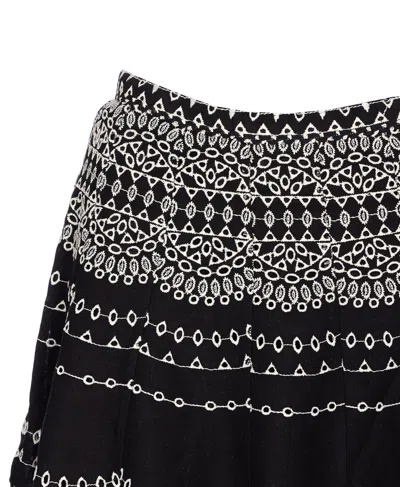 Charo Ruiz 'livvy' Black Midi Skirt With Scallop Hem And All-over Embroidery In Cotton Nad Linen Blend Woman