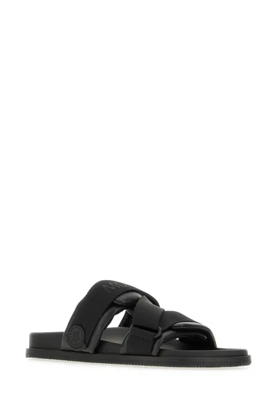 Moncler Black Leather And Fabric Sandals In Animal Print